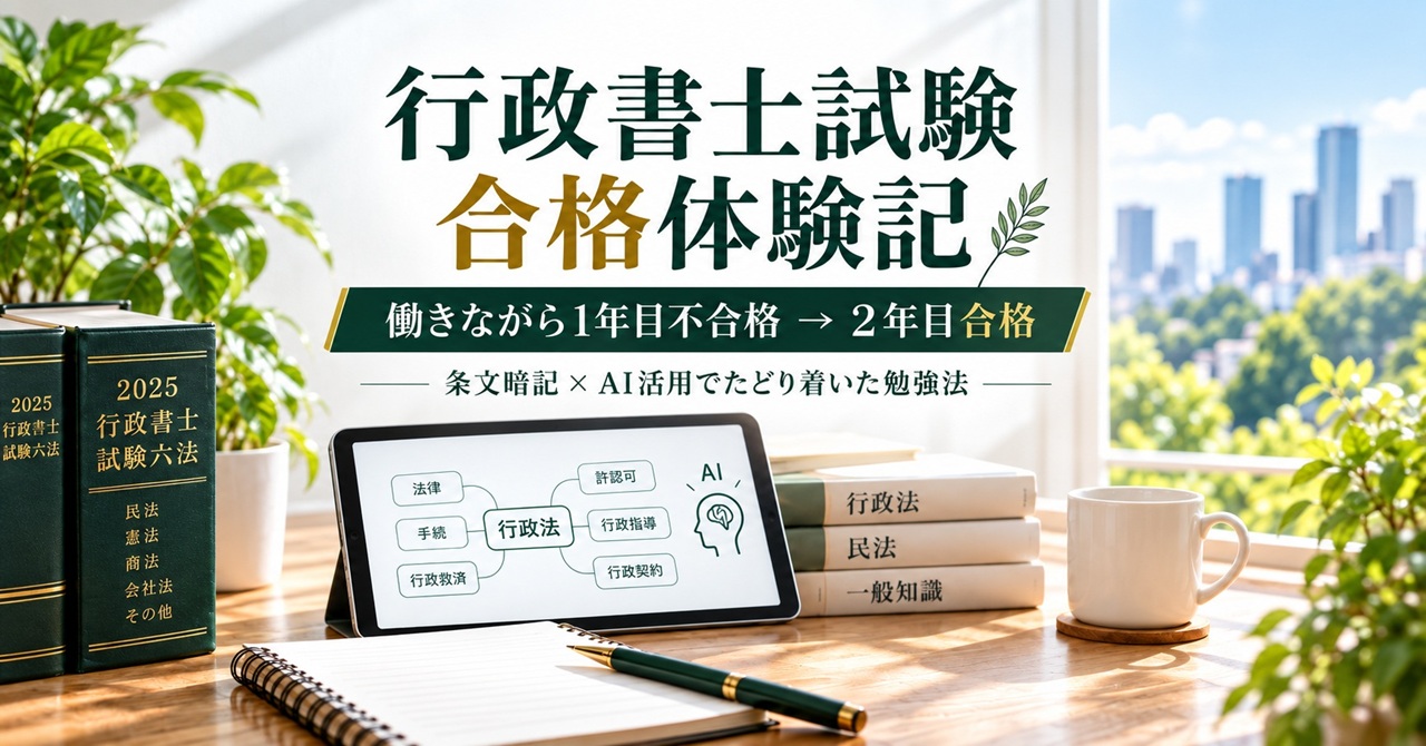 【行政書士試験 合格体験記①】働きながら1年目不合格→2年目合格。条文暗記とAI活用でたどり着いた勉強法